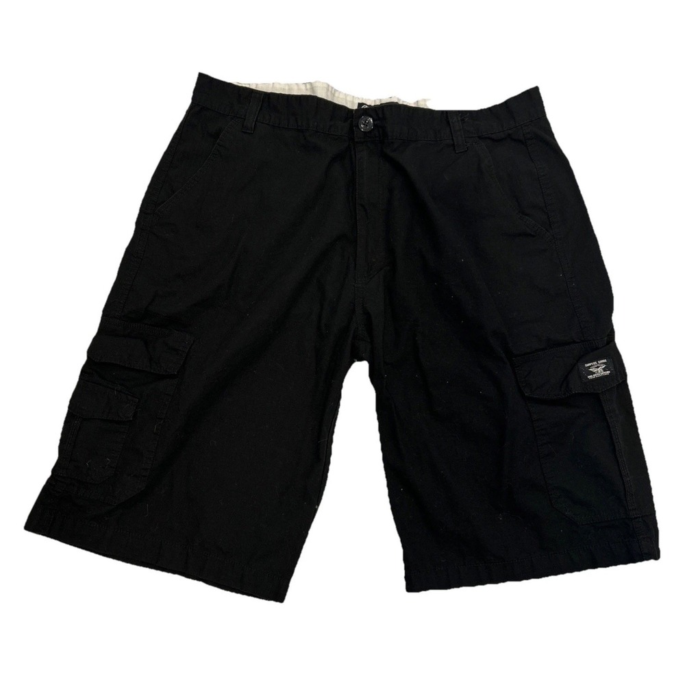 Vintage Y2K Akademiks Cargo Short Mens 40 Black Pockets Logo 13"‎ Inseam